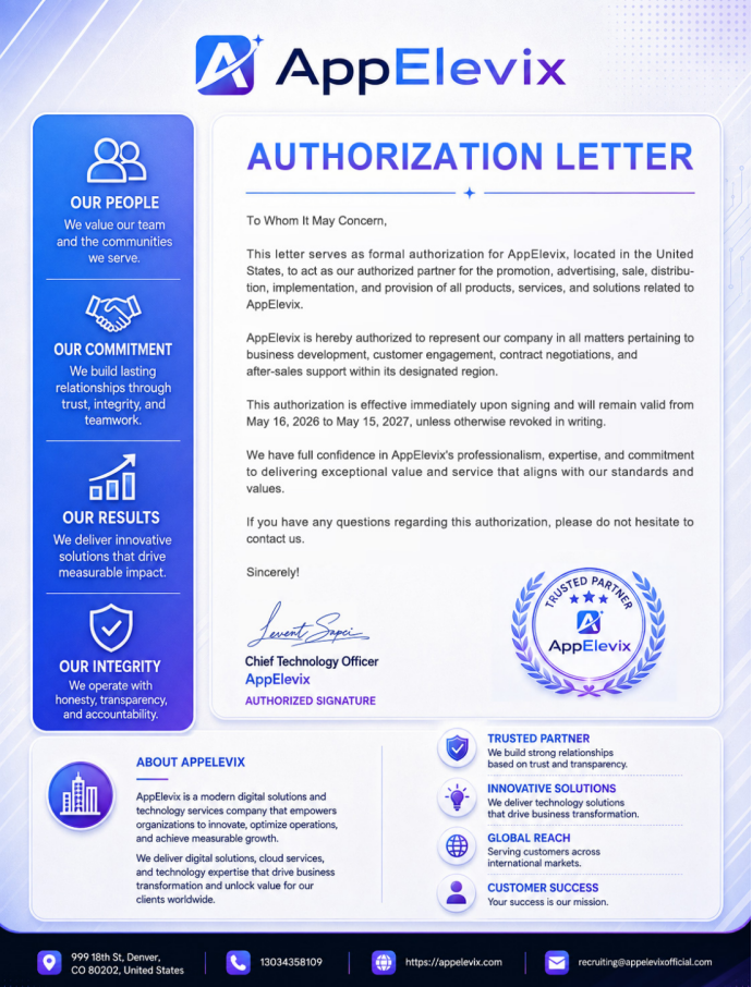 AppElevix authorization and company information