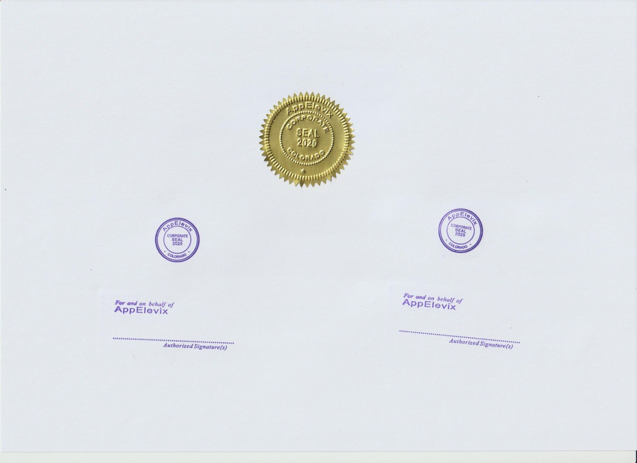 AppElevix corporate seals and authorized signatures